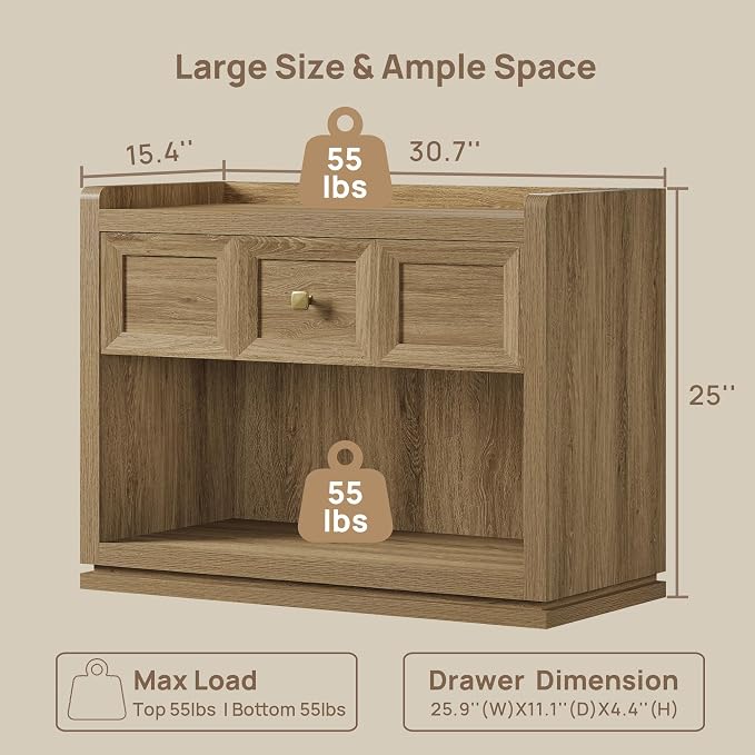 SICOTAS 31" Wide Nightstands Set of 2, Large Night Stands with Drawer, Oversized King Size Nightstand Bedside Table for Bedroom, Farmhouse End Side Table Set of 2 (Brown Oak, 31-Inch) - Image 2