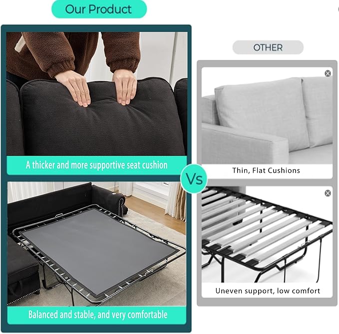 ERYE L-Shaped Reversible Sectional Sofa with Pull Out Queen Memory Mattress Sleeper Bed, 2-in-1 L-Shaped Corner Sectional Couches W/Wireless Charging, Storage Chaise Lounge