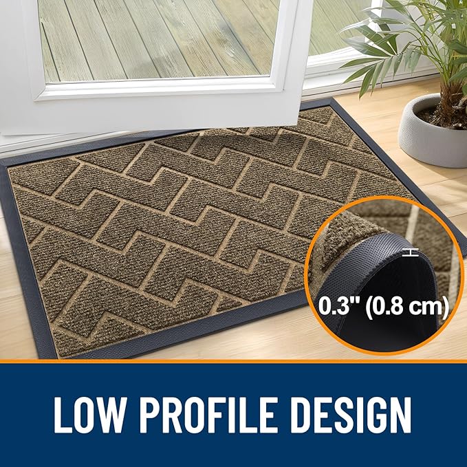 OLANLY Front Door Mat Indoor Outdoor Entrance, Waterproof All-Season, All-Weather Doormat, Sturdy Natural Rubber, Low Profile, Easy Clean Patio Porch Entryway Mat, Herringbone Brick (Brown, 59x35) - Image 4