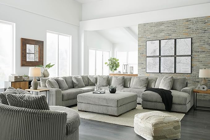 Signature Design by Ashley Lindyn Contemporary Oversized Accent Chair with 360-Degree Swivel, Feather Blend Throw Pillows, Corded Fabric, Gray