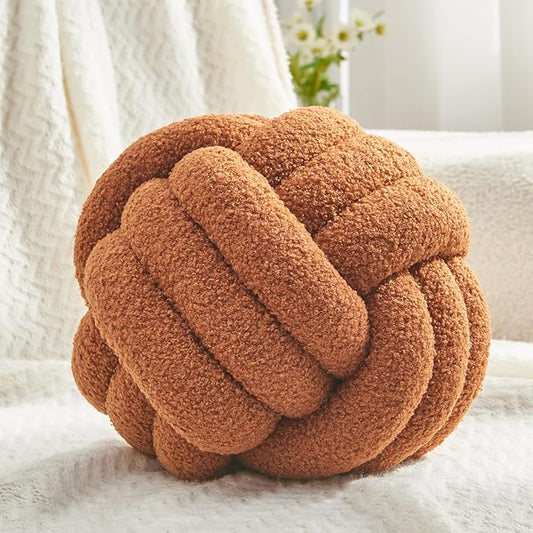 Petrella Knot Pillow Ball Round Throw Pillows Home Decor Cushion Decorative Aesthetic Throw Pillows，Lambswool Caramel 8inch