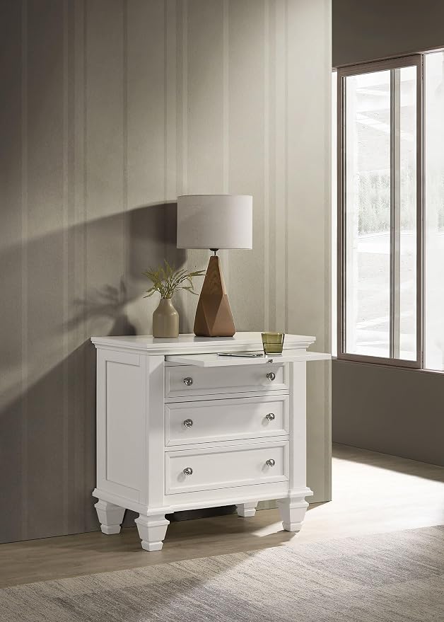 Coaster Home Furnishings - Sandy Beach - Wood - 3-Drawer Nightstand with Pull-Out Service Tray, Felt-Lined Top Drawer and Brushed Nickel Hardware - Bedroom - Cream White - 201302 - Image 2