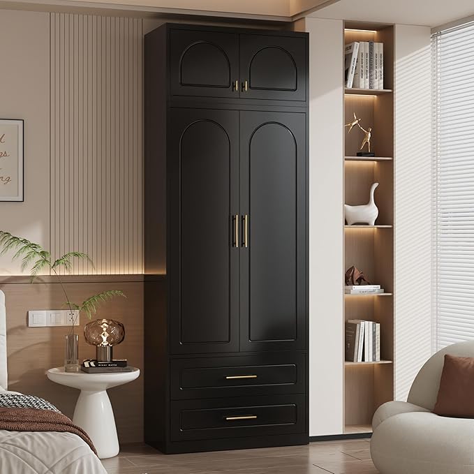 Polup Metal Armoire Wardrobe Cabinet, 86" Tall Wardrobe Closet with Doors, Black Clothing Storage Cabinet with Hanging Rod, Large Armoire for Bedroom, Office, School, Gym