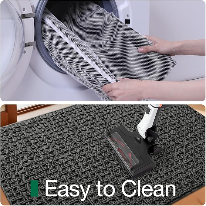LUMI Washable Door Mat Indoor Entrance 48x72, Dirt Trapper Front Door Mats with Absorbent Interior and Non-Slip Rubber Backing, Entryway Doormat, Grey - Image 8