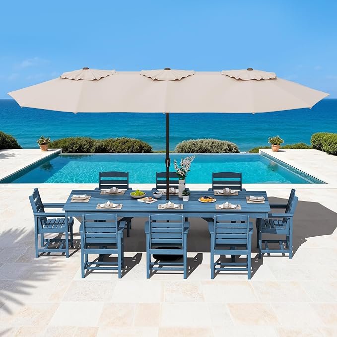 SERWALL Outdoor Dining Chairs Set of 4, All-Weather HDPE Patio Chair with 19.7" Widened Seat, for Backyard, Garden, Blue - Image 8