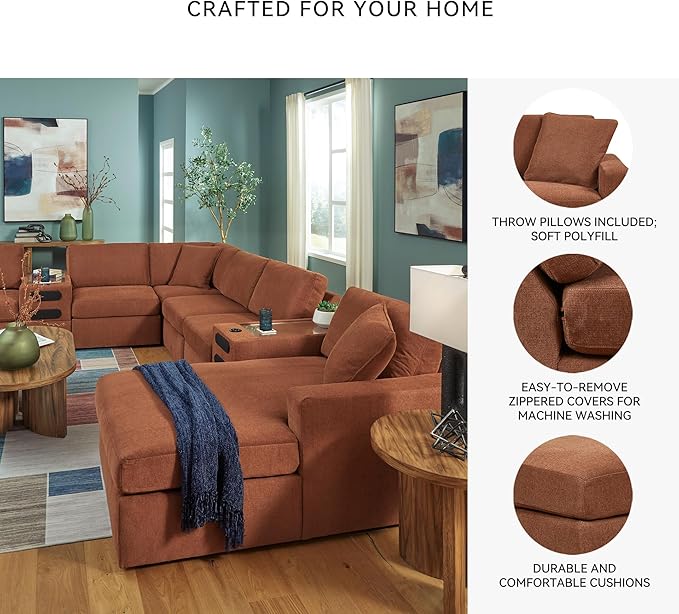 Signature Design by Ashley Modern Modmax Stain Resistant U-Shape Left-Arm Facing 8-PC Sectional with Chaise and Audio Consoles, Orange