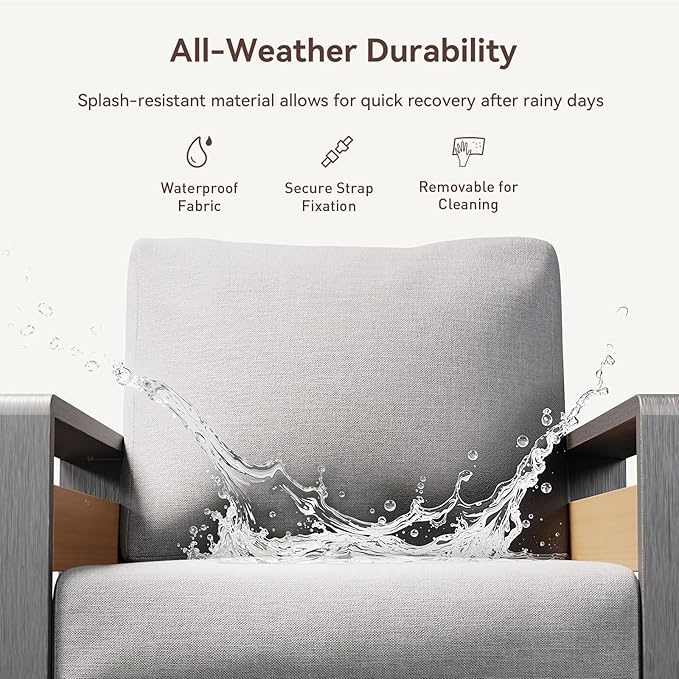Aoxun Aluminum Patio Furniture Set, 7 Seats Luxury Metal Patio Conversation Sets with Coffee Table, Thick Cushions and Waterproof Cover, Modern Outdoor Furniture Set for Backyard/Poolside, Light Grey