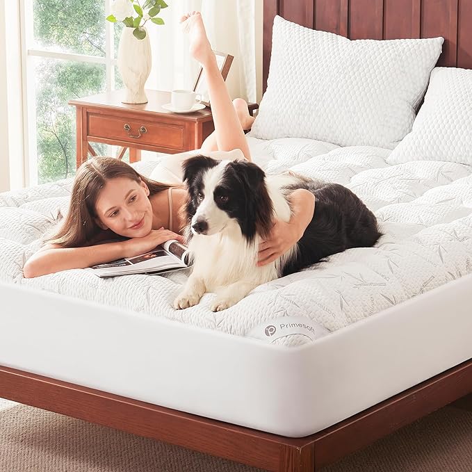 PRIMESOFT 100% Waterproof Full Size Mattress Topper, Thick Pillow Top Mattress Pad，Up to 21 Inch Deep Pocket, Soft Breathable Mattress Pad for Back Pain, Protector Cover(White)