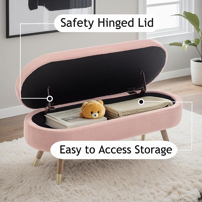 IAFIKE Oval Storage Bench 43.5" Ottoman Bench Upholstered Boucle Fabric Footrest Bench with Golden Metal Legs End of Bed for Bedroom, Living Room, Entryway,Bed Side (Pink) - Image 6