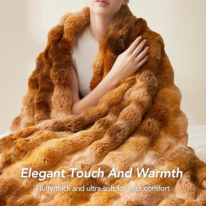 L'AGRATY Faux Fur Throw Blanket: 60" x 80" Luxury Soft Fluffy Thick Rabbit Fur Blankets for Twin Bed Couch - Cozy Plush Bubble Blankets for Home Decor: Warm Flannel Fleece Decorative Blanket