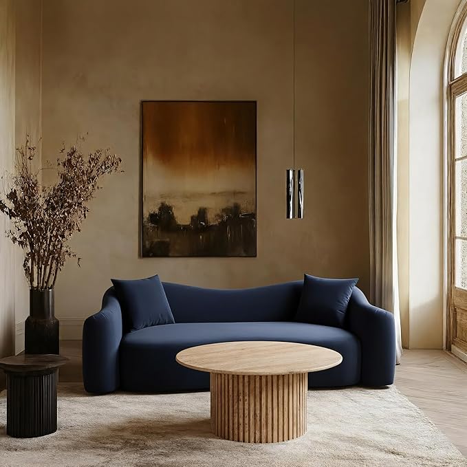 Meridian Furniture 44052Navy-S Destin Collection Modern | Contemporary Sofa with Ultra Luxe Navy 460 GSM Velvet, Rich Curves, 91" W x 34.5" D x 31" H, Navy