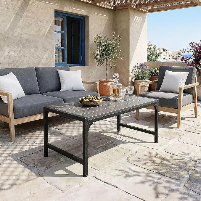 ODK Outdoor Coffee Table, Rectangle Weather-Resistant Patio Coffee Table for Garden, Balcony, Hot Tub, Poolside, Heavy-Duty Metal Frame, Grey - Image 2