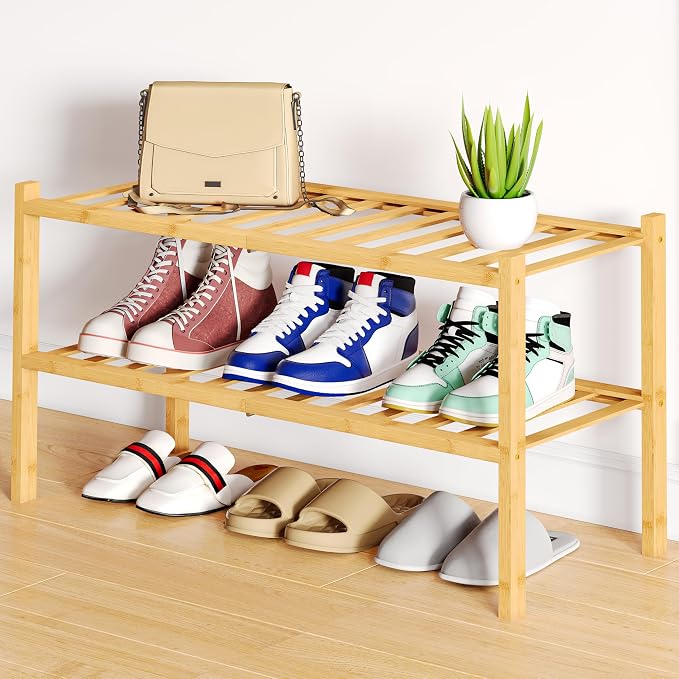 Smiry Shoe Rack, 2 Tier Bamboo Shoe Organizer, Stackable Free Standing Wooden Shoe Storage Shelf for Closet, Entryway, Front Door Entrance, Natural by Smiry