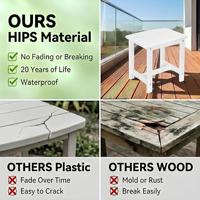 Y&M Outdoor Side Table, HIPS Adirondack Small Single Table, Waterproof Square Outside Table, Balcony Modern End Tables for Patio, Pool, Beach, Porch, Deck, Indoor or Outdoor Use, White - Image 7