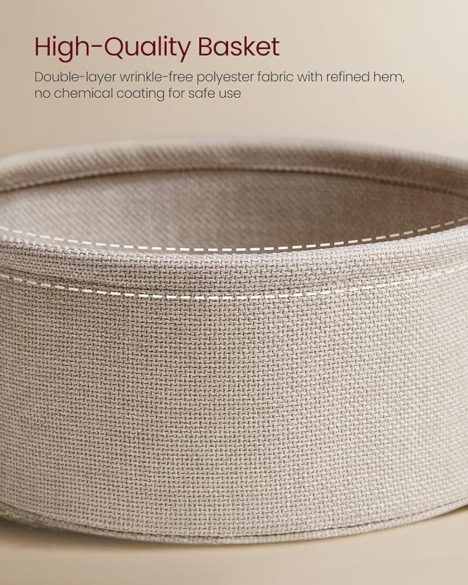 VASAGLE LILEA Collection - Coffee Table with Storage, Round Center Table for Living Room with Fabric Basket, Modern Style, Metal Frame, Matte White and Camel Brown ULCT244W10