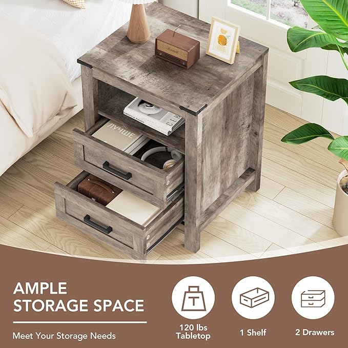 EazeHome 3-Piece Bedroom Furniture Set, 47.2” Wide Farmhouse 6-Drawer Dresser with 2 Nightstands, Retro Dresser and Nightstand Sets, Antique Gray