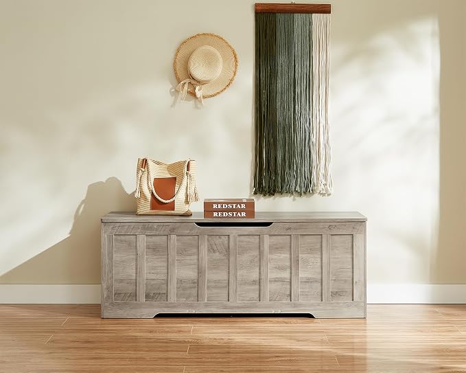 VANKILEY 51.2" Storage Chest Extra Large,Storage Bench with 2 Safety Hinges,Shoe Bench,51.2 * 15.7 * 19.1 inches,Wooden Trunk for Bedroom,livingroom,entryway,Supports 220 lb,Easy Assembly(Greige - Image 2