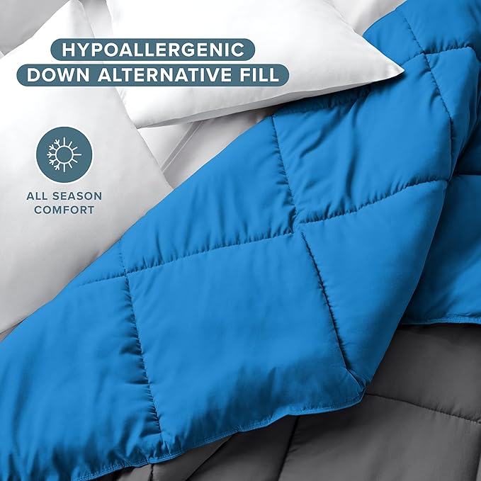 Bare Home King/California King Comforter - Reversible Colors - Goose Down Alternative - Ultra-Soft - Premium 1800 Series - All Season Warmth - Bedding Comforter (King/Cal King, Grey/Medium Blue)