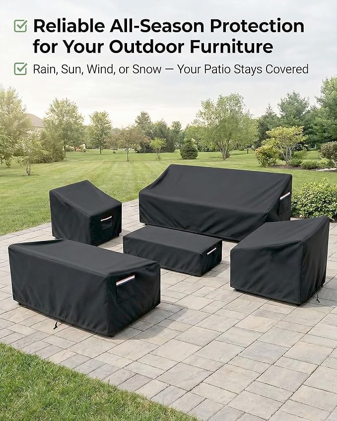 Patio Furniture Cover Set, 5-Piece Outdoor Furniture Cover Waterproof, Covers for Sofa, Loveseat, Chairs & Coffee Table, Heavy-Duty 600D Lawn Patio Set Covers,UV-Resistant All-Season Protection,Black - Image 5