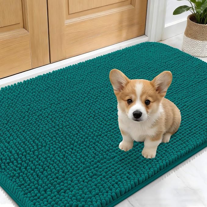 OLANLY Dog Door Mat for Muddy Paws 30x17, Absorbs Moisture and Dirt, Absorbent Non-Slip Washable Doormat, Quick Dry Chenille Mud Mat for Dogs, Entry Indoor Entryway Carpet for Inside Floor, Lake Blue by OLANLY