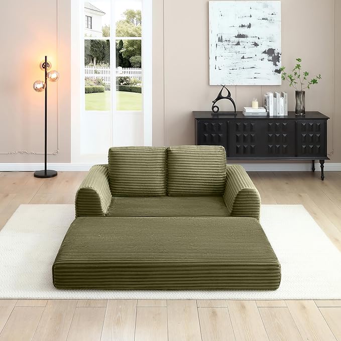 Foldable Boneless Love Seat Couches in a Box, Modern Floor Foam Sleeper Sofa Bed 2-in-1 Convertible Cloud Sofa for Home Apartments Bedroom