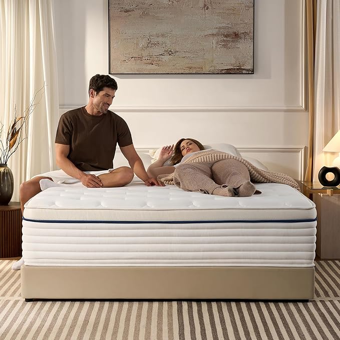 Full Size Mattress 12 Inch, Firm Hybrid Mattress with Memory Foam & Individually Wrapped Pocket Coils, Pressure-Relieving Support & Motion-Reducing Design