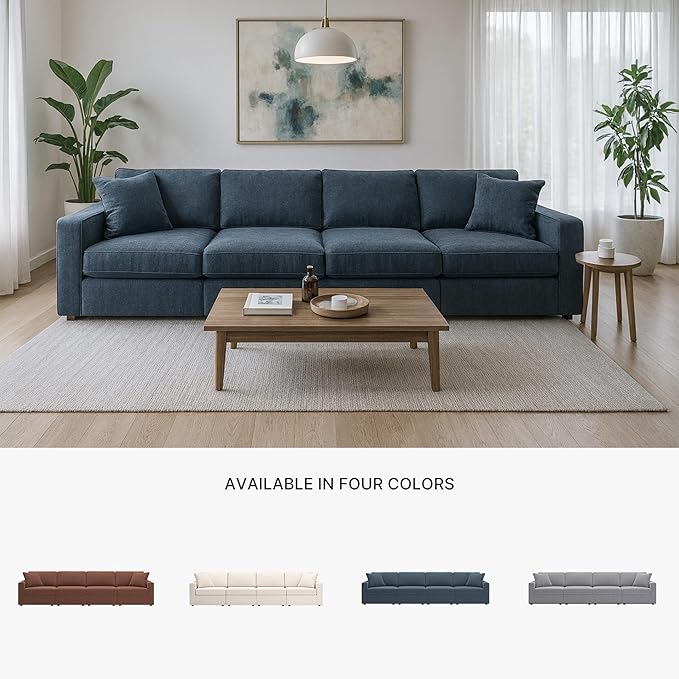 Signature Design by Ashley Modmax Contemporary Modular Stain Resistant 4-Piece Sofa with Reversible Cushions and 2 Accent Pillows, Blue