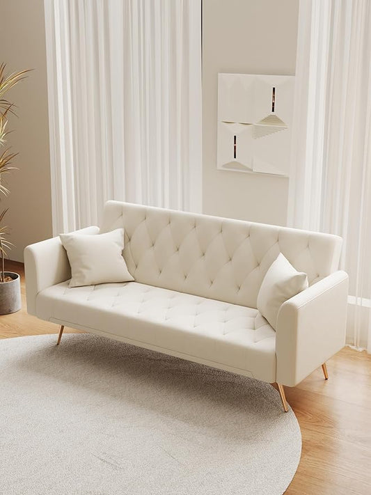 KEIKI 71 INCH Loveseat Sofa with Adjustable Backrest, Upholstered 2 Seater Velvet Couch for Living Room Bedroom Office Apartment, Beige