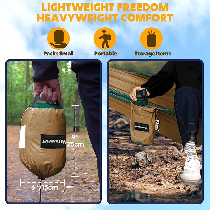 NATUREFUN Ultra-Light Travel Camping Hammock | 300kg Load Capacity,Breathable,Quick-Drying | 2 x Premium Carabiners,2 x Nylon Slings Included | Outdoor Indoor Garden - Image 6