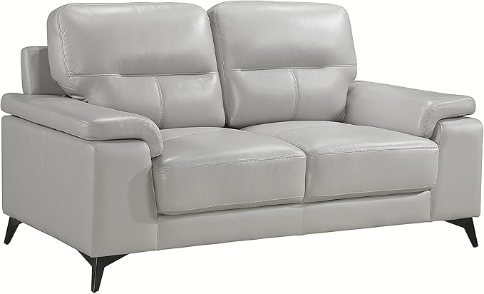 Lexicon Danica Top Grain Leather 2-Piece Living Room Sofa Set, Silver Gray