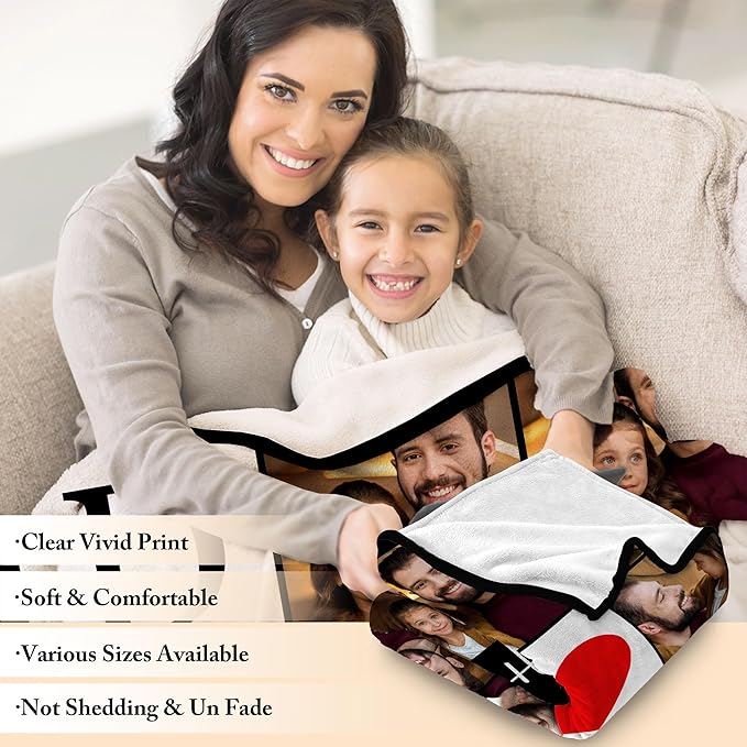 Personalized Fathers Day Birthday Gifts from Daughter Son Kids Wife, Customized Father's Day Blanket, Custom Photo Blanket with Pictures Text, Best Dad Ever Christmas Ideas Gifts for Dad Husband Man