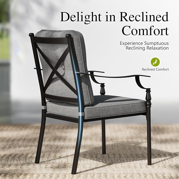 Sophia & William Outdoor Patio Dining Chairs Set of 4, Heavy Duty Outdoor Furniture Chairs with Thickened Cushions, Wrought Iron Deck Chairs for Backyard, Poolside, Balcony and Garden - Image 5