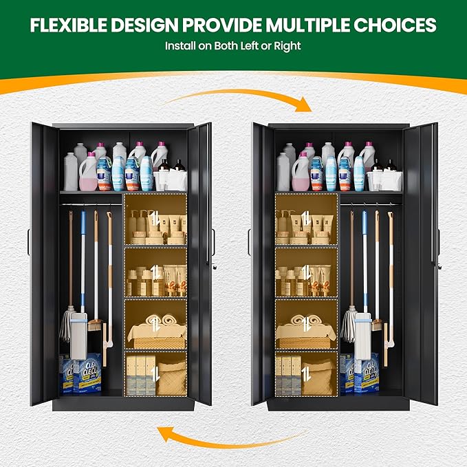 Metal Armoire Wardrobe Closet,72" Metal Storage Cabinet with Lock, 18" D x 36" W Broom Closet with Adjustable Shelves and Hanging Rods, Steel Wardrobe for Home,Bedroom,Office,Employee