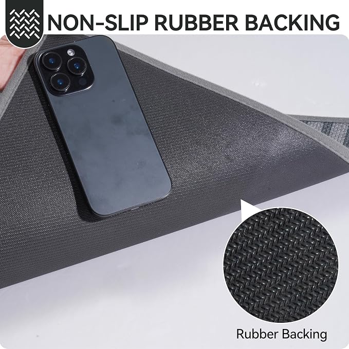 Front Door Mat 17''x30'', Absorbent Dirt Resist Washable Non Slip Low-Profile Indoor Doormat, Easy Clean Welcome Entryway Door Mats, Grey - Image 5