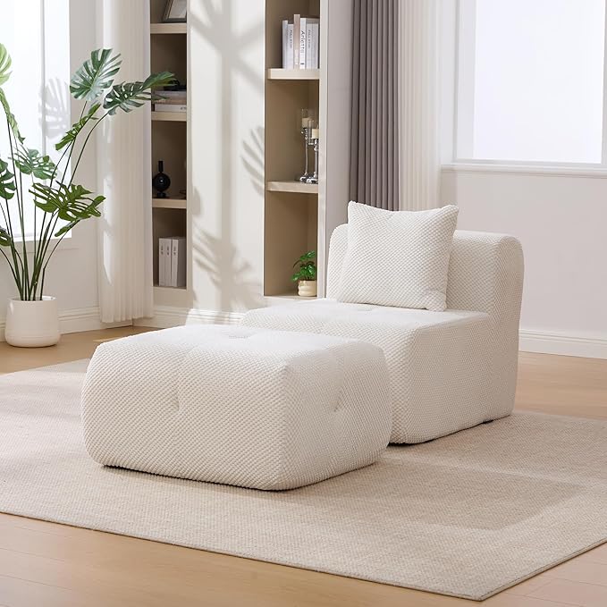 135" U-Shaped Compressed Sectional Cloud Sofa, Flannel Upholstered Modular Tufted Sofa with 6 Pieces, Symmetrical Boneless Foam Modular Cloud Couches for Living Room