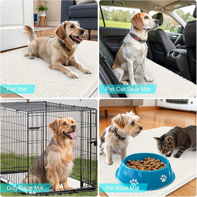 OLANLY Dog Door Mat for Muddy Paws 40x32, Absorbs Moisture and Dirt, Absorbent Non-Slip Washable Doormat, Quick Dry Chenille Mud Mat for Dogs, Entry Indoor Entryway Carpet for Inside Floor, Ivory - Image 7