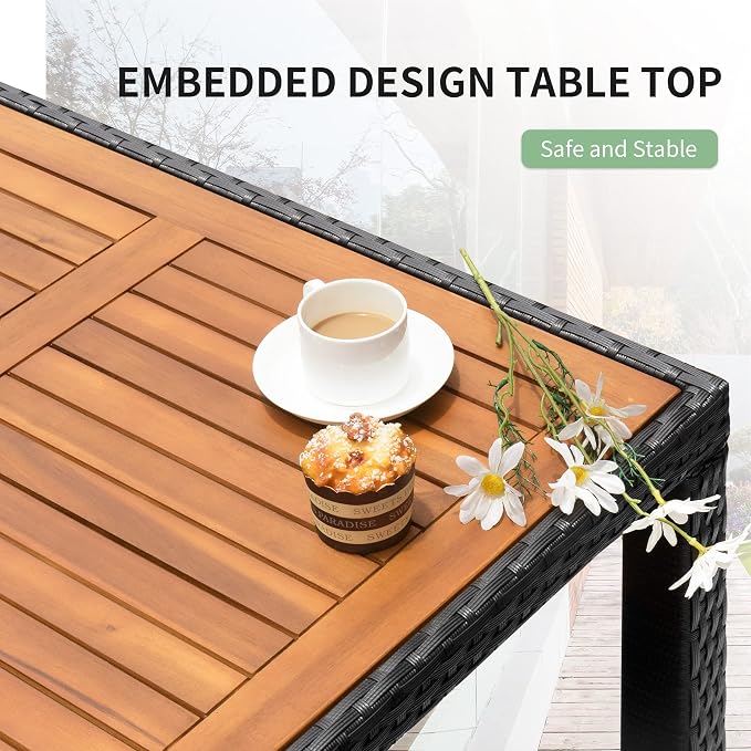 Flamaker 5 Piece Patio Dining Set Outdoor Acacia Wood Table and Chairs with Soft Cushions Wicker Patio Furniture for Deck, Backyard, Garden - Image 3