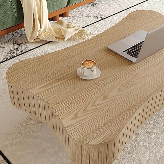 Cloud Lift Top Coffee Table with Storage, 42.52" Modern Lrregular Fluted Coffee Tables with Lifting Top,Cute Low Center Tables for Living Room, Apartment or Office-Natural
