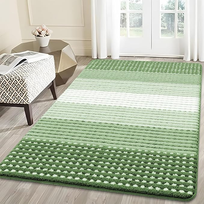 Kitinjoy Indoor Outdoor Door Mat, 59x36 Non-Slip Absorbent Dirt Trapper, Low-Profile Washable Inside Entrance Front Floor Mat, Sturdy Soft Entry Dotted Ombre Doormats for Entryway, Sage Green by Kitinjoy