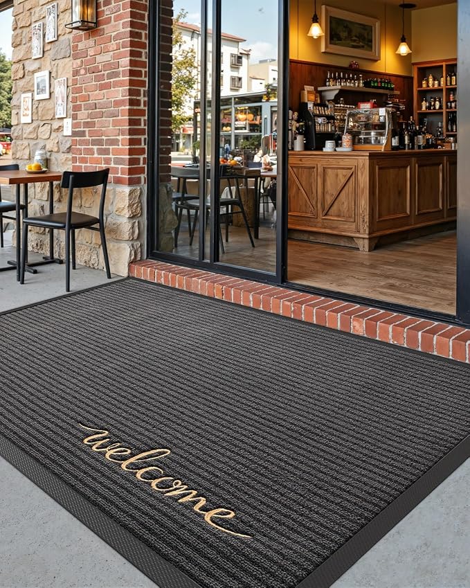 DEXI Front Door Mat Outside Entrance, 3x5 ft Rubber Entry Doormat Heavy Duty, Non Slip Welcome Mats for Inside House Floor Entryway Exterior Patio, Welcome Grey - Image 8
