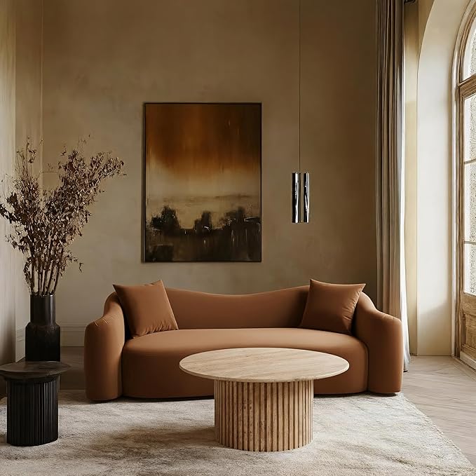 Meridian Furniture 44052Cognac-S Destin Collection Modern | Contemporary Sofa with Ultra Luxe Cognac 460 GSM Velvet, Rich Curves, 91" W x 34.5" D x 31" H, Cognac