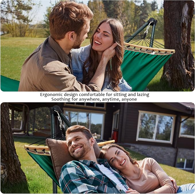 Tranquillo Sturdy Steel Hammock Stand with Premium Cotton Canvas, 600 lbs Capacity Folding, Portable Hammock Stand 30-Second Fold Unfold Spacious Design, (Canvas - Emerald Green) - Image 6
