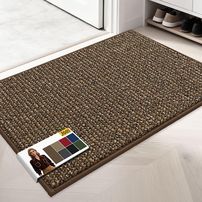 JSEI Dirt Trapper Door Mat 24"x36" Non-Slip Washable Entrance Mat, Dog Doormats, Absorbent & Fade-Resistant Floor Mats, Low Profile Welcome Mats for Entryway, Front Door, and Inside Entrance, Brwon by JSEI