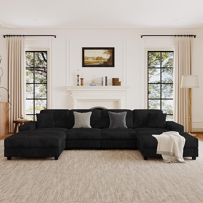 ERYE U-Shaped Modular Sectional Sofa Convertible Symmetrical Sofa Couch with Removable Chaise Lounges, U Shaped Double Chaises Sectional Couches with Storage Armrests