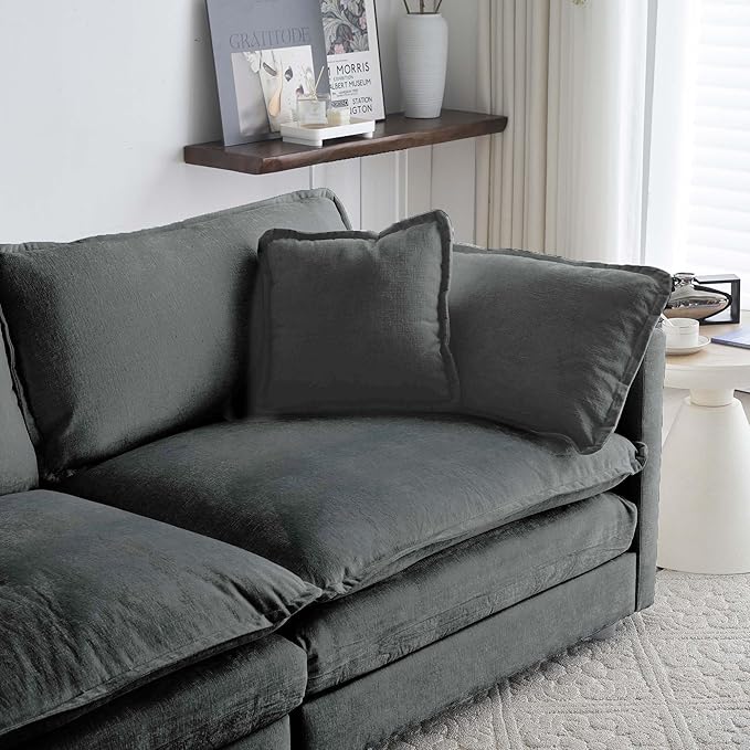 KEIKI Loveseat Sofa, Upholstered 2 Seater Couch with 1 Footrest, Oversized L-Shaped Sectional Sofa with Ottoman for Living Room Bedroom Office, Gray