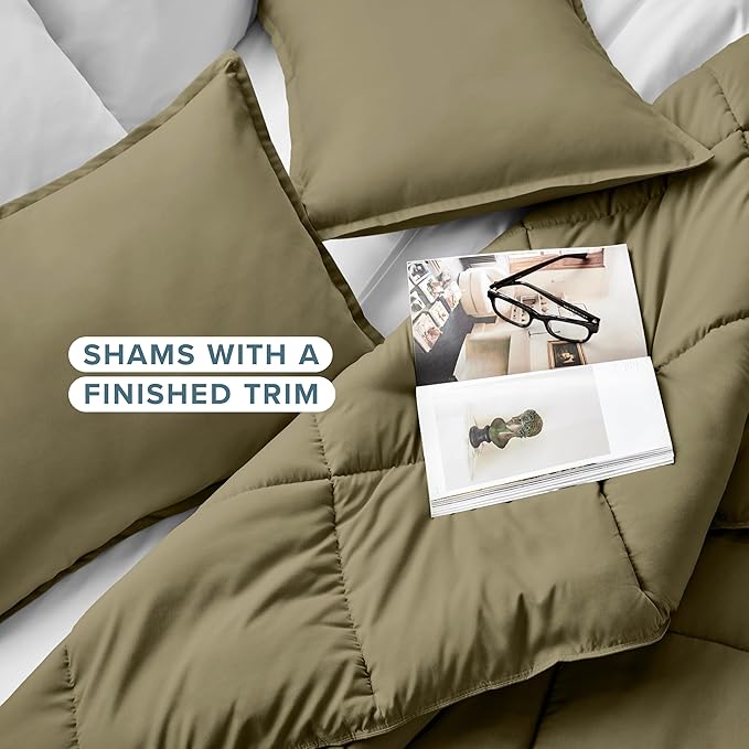 Bare Home Comforter Set - Queen Size - Ultra-Soft - Goose Down Alternative - Premium 1800 Series - All Season Warmth (Queen, Olive)