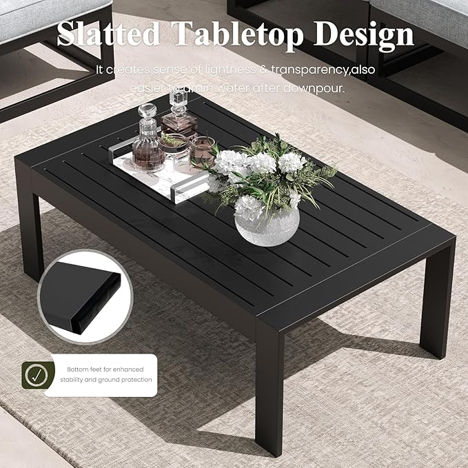 LayinSun Large Aluminum Patio Furniture Set, 9 Pieces Modern Outdoor Conversation Set Sectional Metal Sofa Set with Olefin Cushion