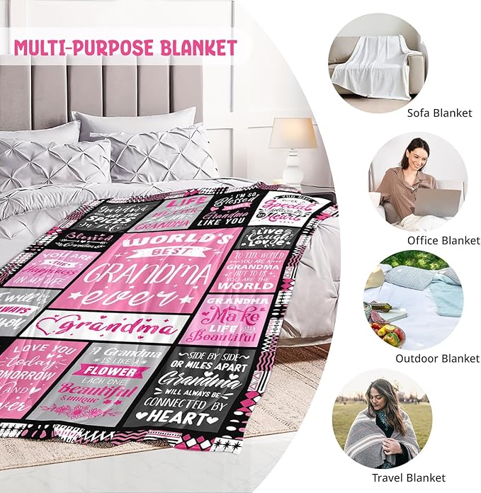 Mothers Day Birthday Gifts for Grandma from Granddaughter - World's Best Grandma Ever Gifts on Christmas Birthday from Grandchildren - Grandmas Life Blanket - Grandmother Gram Blanket 50"x60"