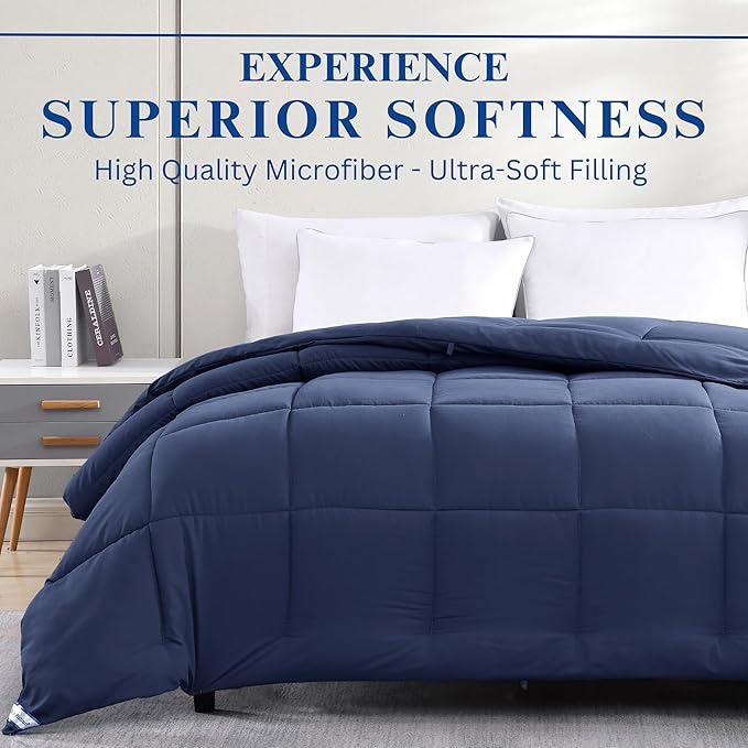 Casa Platino Quilted Comforter California King Size - Super Soft Duvet Insert with 8 Tabs - Comfy & Cozy All Season Cal King Bedding Comforter - Down Alternative Bed Comforters - 96"x102", Navy Blue