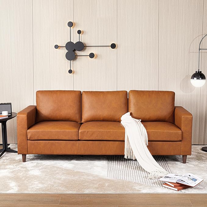 IDEALHOUSE 83" Leather Couch for Living Room, Modern Sofa Couches with Padded Backrest, Upholstered Sofa with Armrests and Comfy Cushions, Deep Seat Sofas for Living Room, Bedroom, Office
